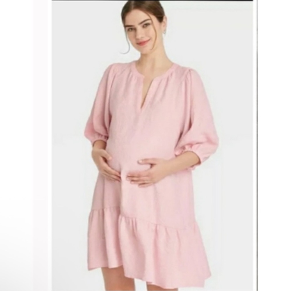 Hatch Pink Ruffled Tiered Sundress with Plunge Neckline